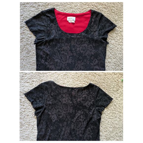 VTG AGB Byer Dress 10P Black-Red Rhinestone Floral Asymmetric Hem WhimsigothGoth - Picture 5 of 7